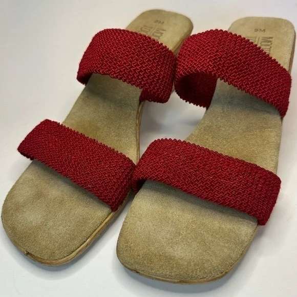 Mootsies Tootsies Red Sandals Woven Straps Cork Heel Size 9 Y2K Slip On EUC - Picture 1 of 10
